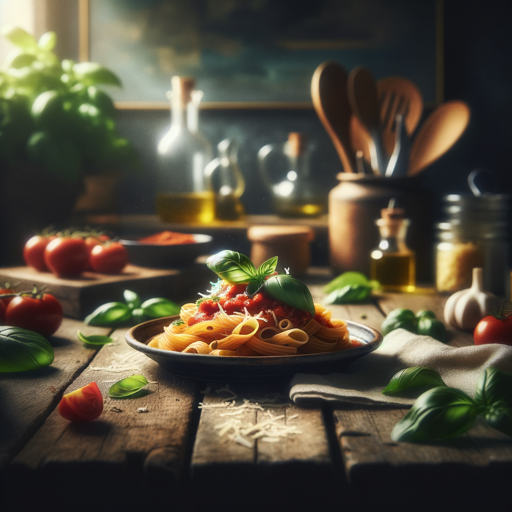 fotografia de um prato de massas em uma mesa posta